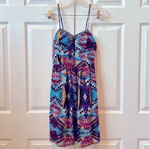 BOHEMIAN PRINT CREPE SPAGHETTI STRAP SUNDRESS by XHILARATION SIZE MEDIUM